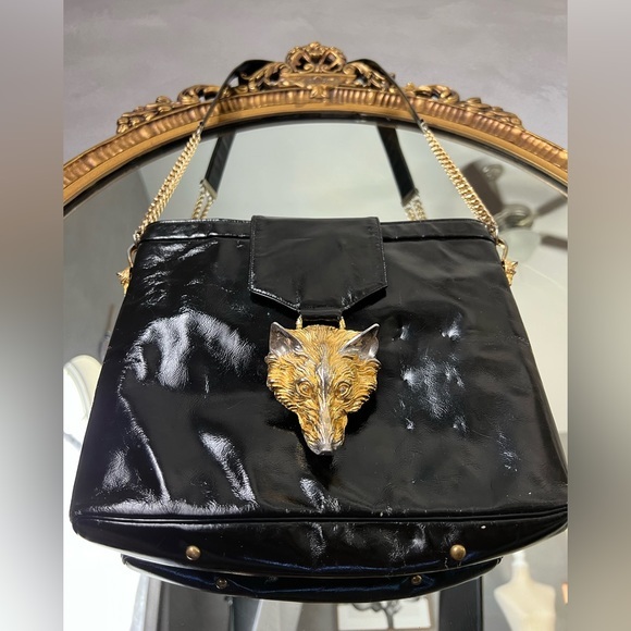 harry rosenfeld Handbags - Rare mod vintage purse -Harry Rosenfeld fox black leather purse 1970s